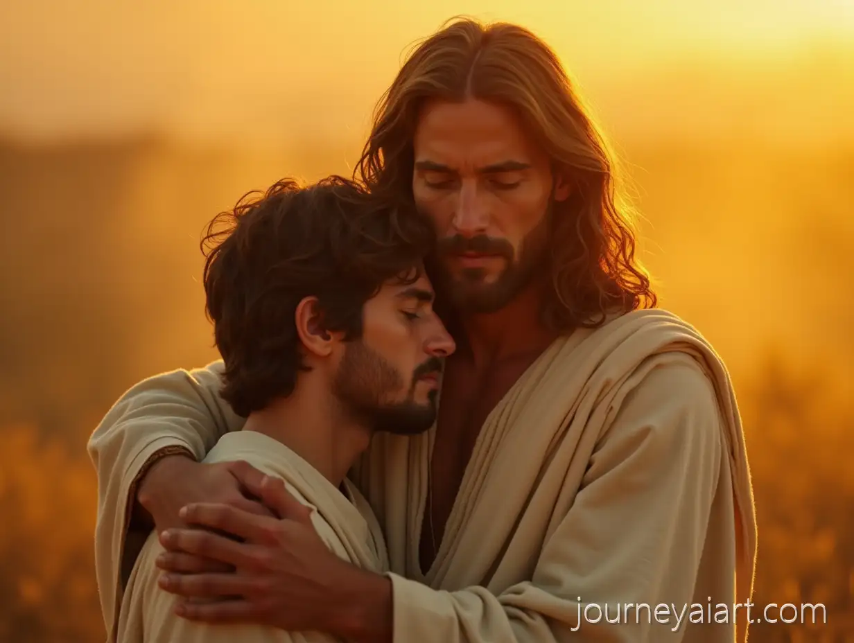 Jesus-Comforting-a-Young-Man-in-a-Golden-Hour-Embrace