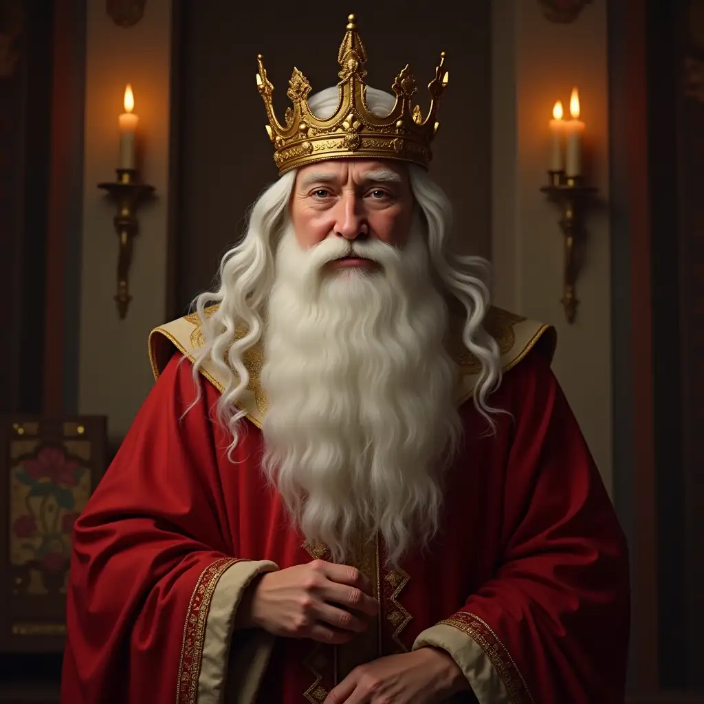 Gentle King with White Beard in a Red and Gold Robe