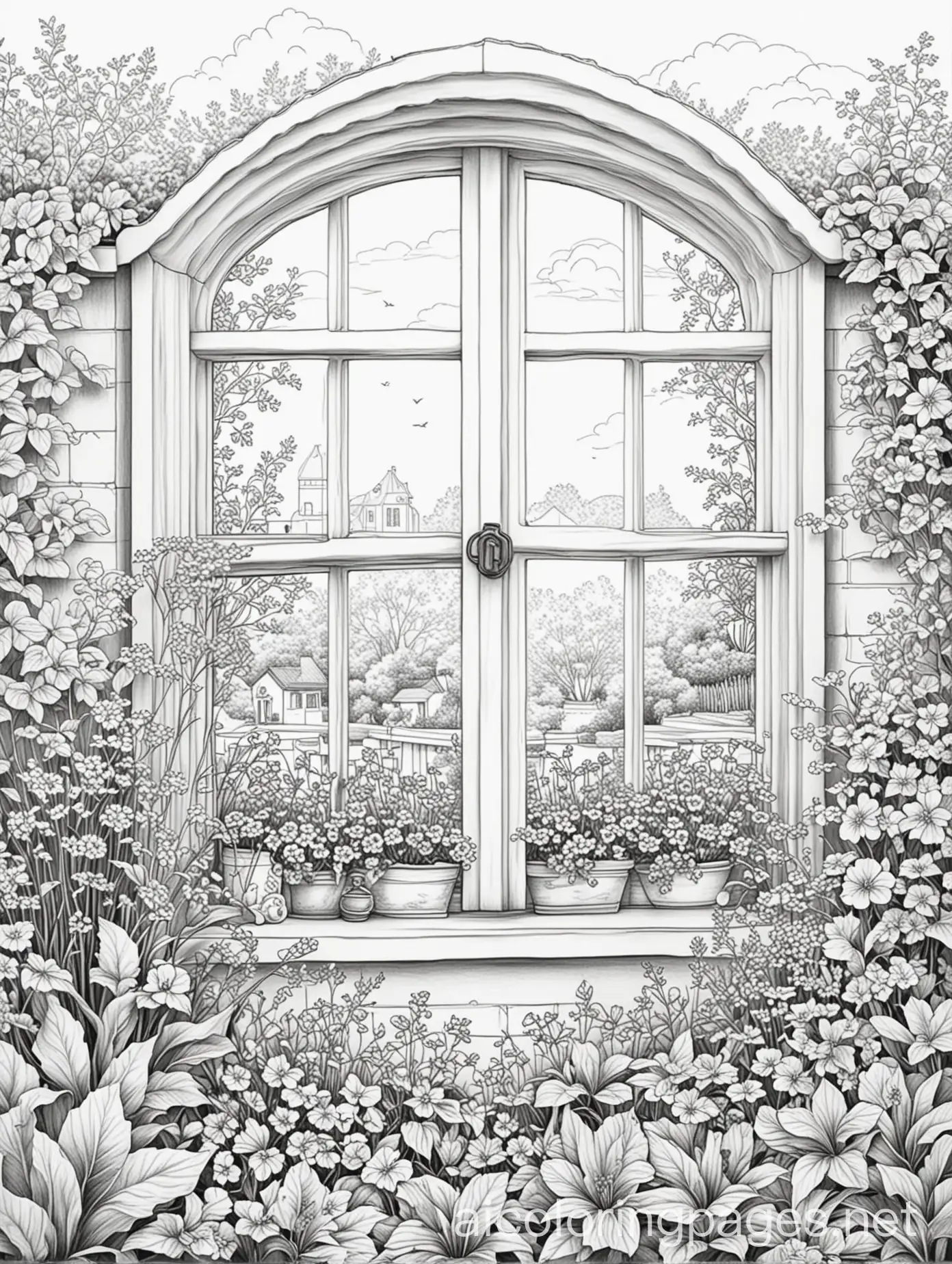 Cozy-House-Coloring-Page-with-Flower-Garden-View