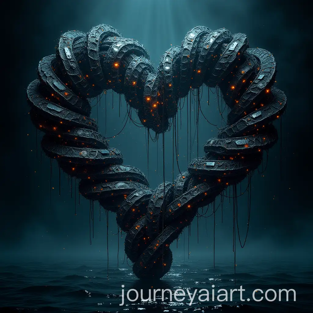Gothic-Album-Cover-with-Dark-Ocean-and-Illuminated-HeartShaped-Metallic-Structures