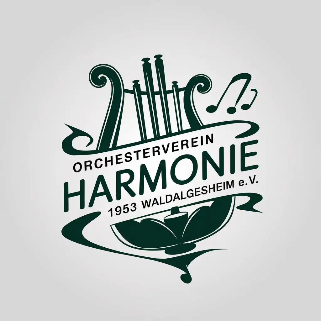 LOGO Design for Orchesterverein Harmonie 1953 Waldalgesheim eV Lyra Symbol with Elegant Detailing and Clear Background