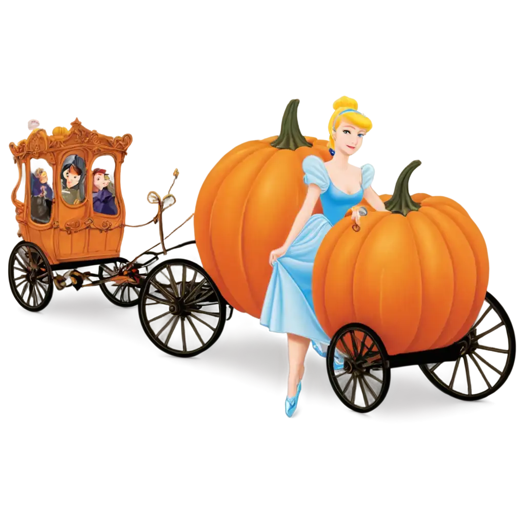 PNG-Image-of-Cinderella-Lying-Next-to-the-Pumpkin-Coach-Magical-Fairytale-Illustration