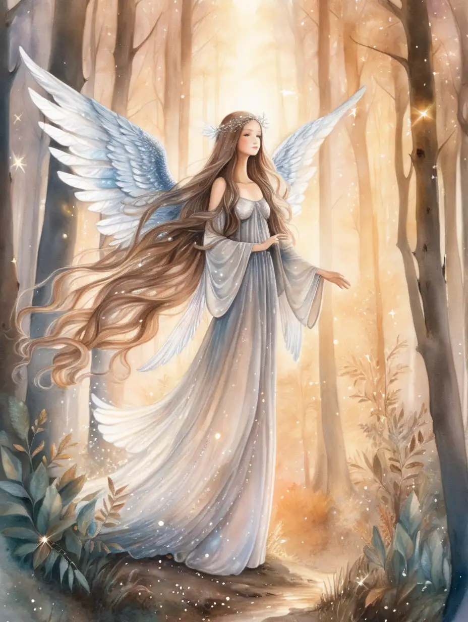 Magical Forest Angel with Sparkling Wings at Sunrise