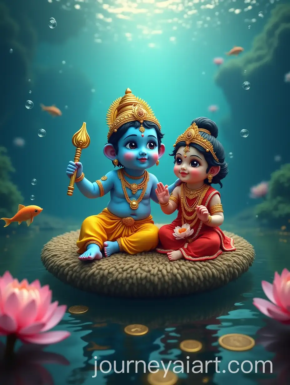 Valentines-Day-Underwater-Scene-with-Baby-Lord-Narayan-and-Goddess-Lakshmi