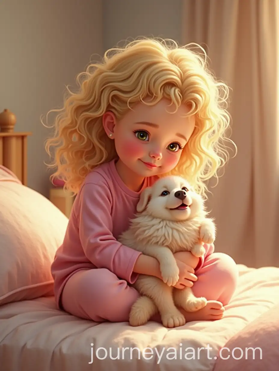 Cozy-Bedroom-with-Toddler-Cat-and-Golden-Retriever-Puppy