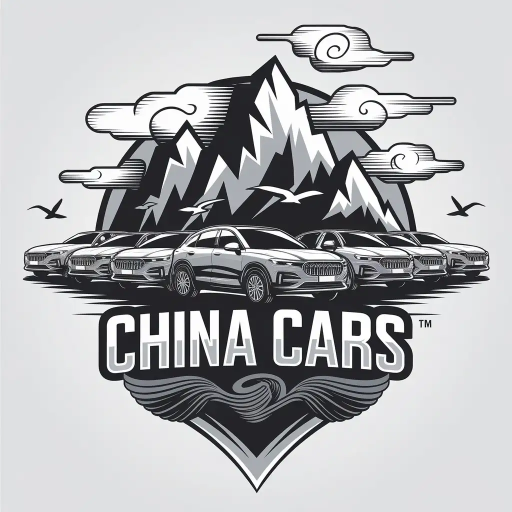 LOGO-Design-For-China-Cars-Automotive-Industry-Symbol-with-Mountains-White-Clouds-and-Flying-Birds