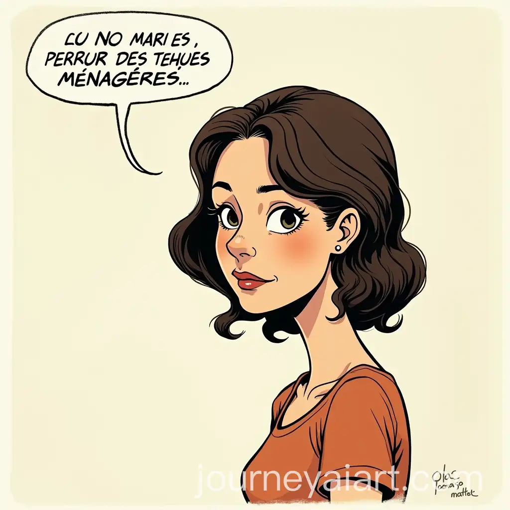 French-Woman-Speaking-Calmly-About-Shared-Household-Tasks-in-Comic-Style