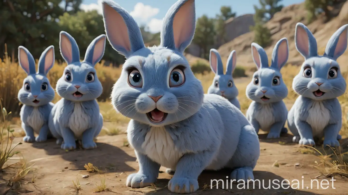 Animated Blue Rabbit Discussing with Friends Under Clear Blue Sky