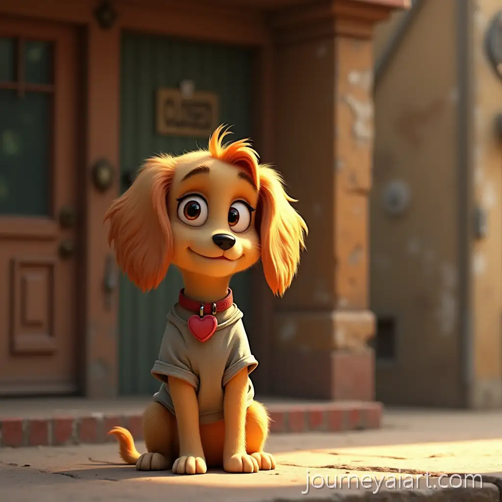 Cute-Golden-dog-in-front-of-shop3D-Golden-Dog-with-HeartShaped-Tag-in-Front-of-Closed-Shop