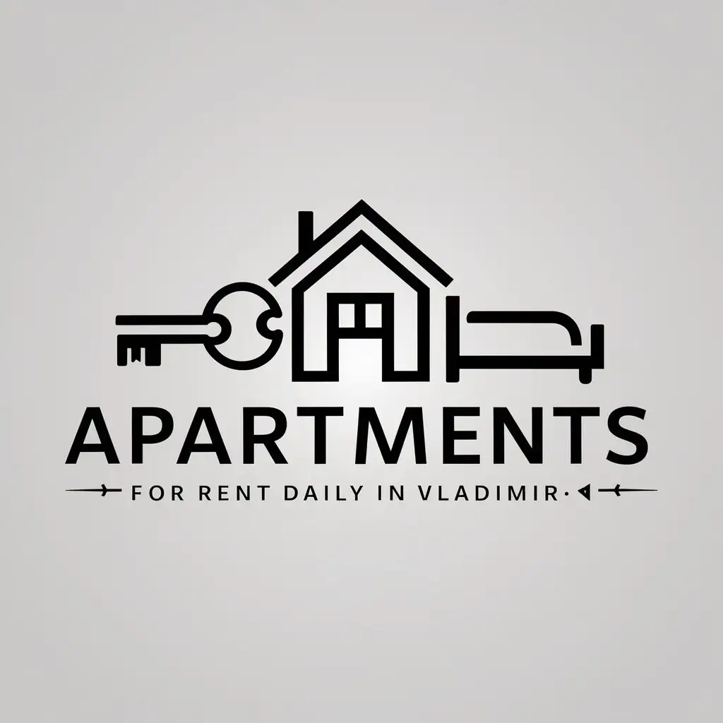 a logo design,with the text "Apartments for rent daily in Vladimir", main symbol:key, house, bed,Moderate,be used in Travel industry,clear background