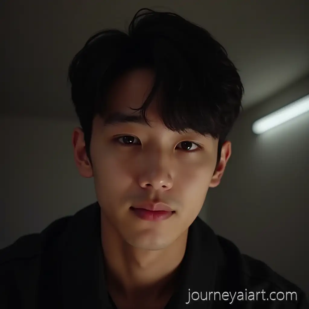 Young-Korean-Man-Taking-a-Stylish-Selfie-in-Subtle-Dim-Lighting