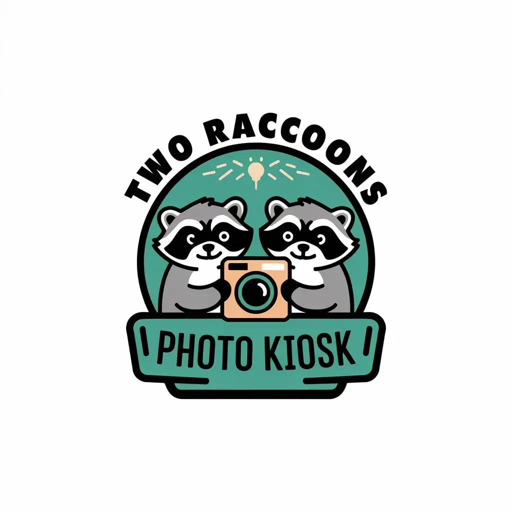 a vector logo design,with the text "Two Raccoons Photo Kiosk", main symbol:two otters,Moderate,be used in gifts industry,clear background