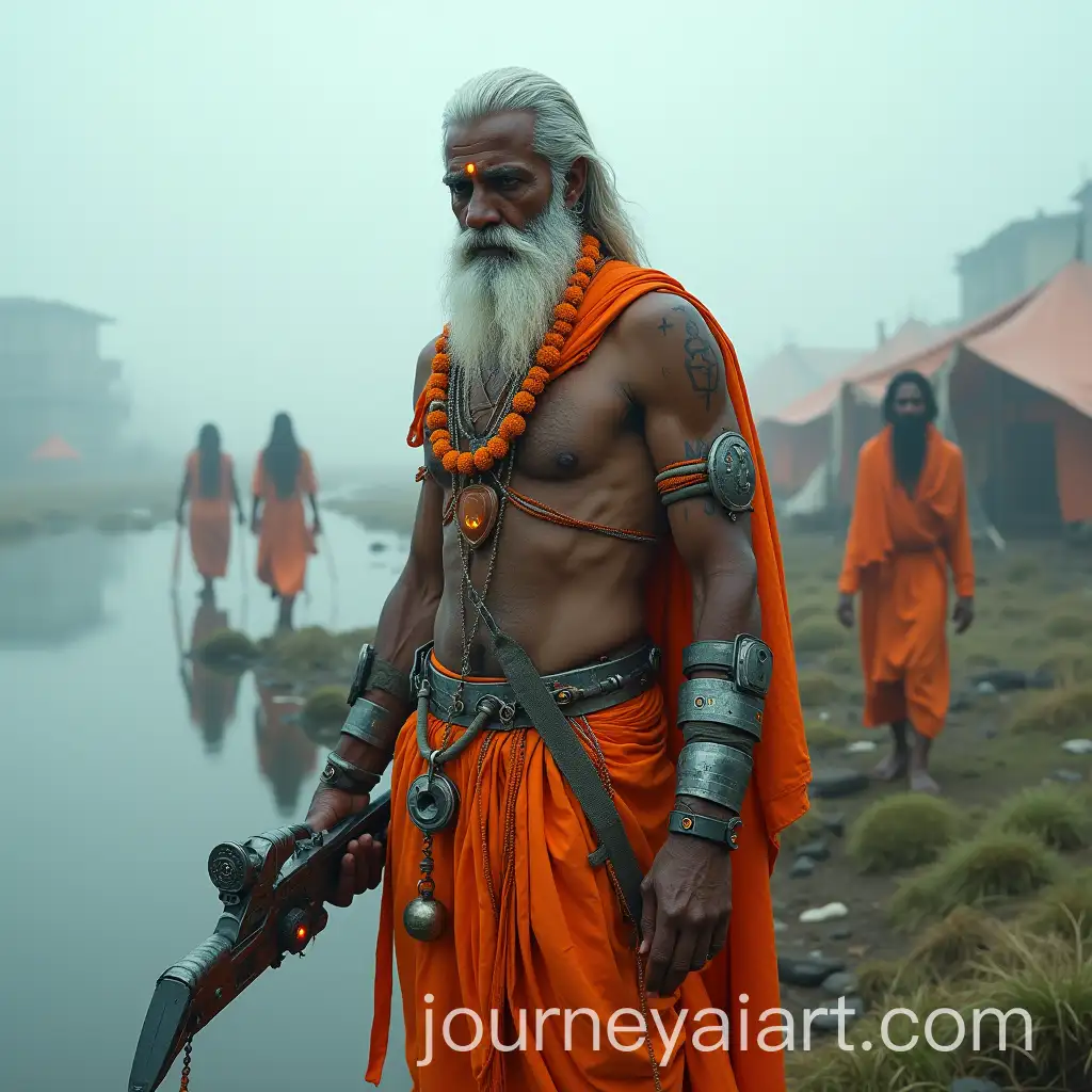 Futuristic-Indian-Sadhu-by-Foggy-Riverside-in-PostApocalyptic-Setting
