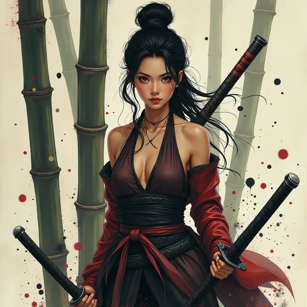 Asian-Warrior-Woman-with-Sword-and-Bamboo-Forest-Background