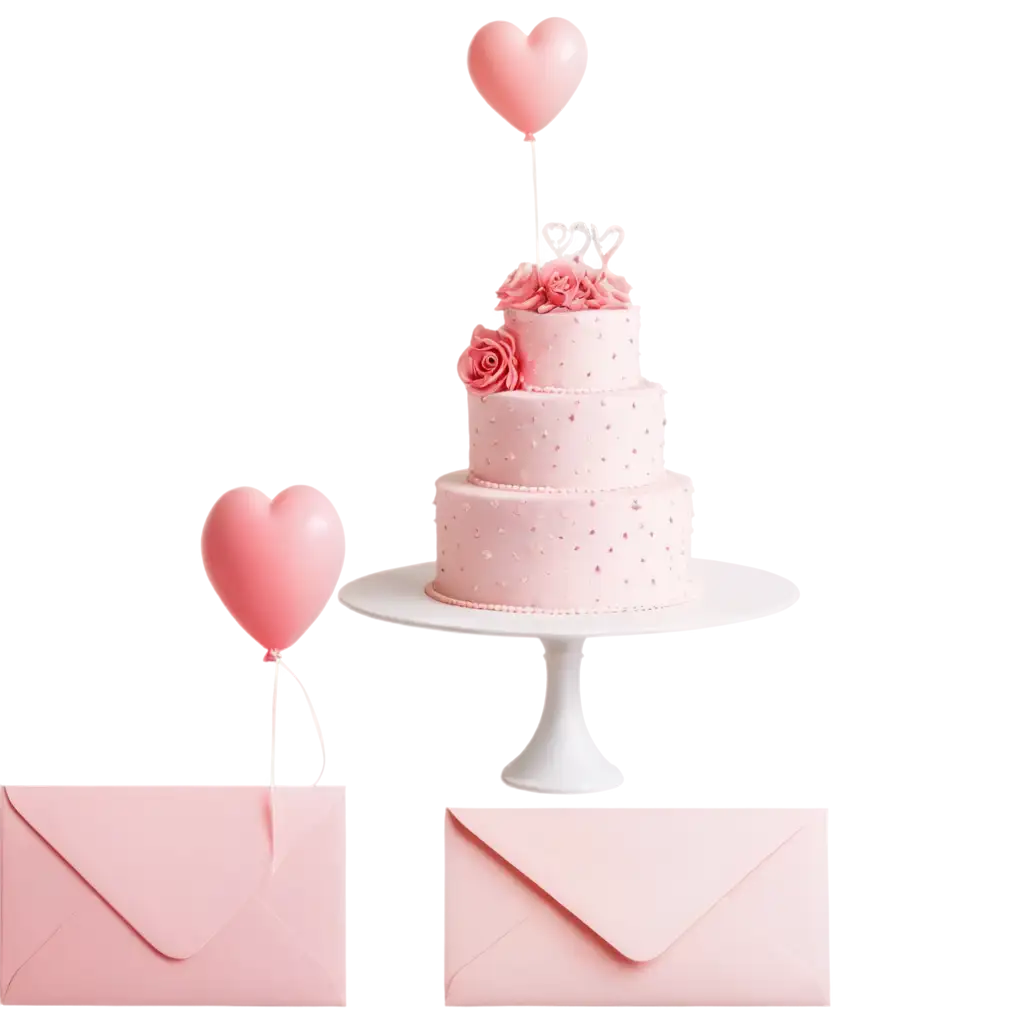 Wedding-Cake-Balloon-Metal-MicroPNG-Image-Usage-Scenariosphone-and-Envelope-with-Paper-Heart-PNG-Image-for-Perfect-Celebrations-and-Events