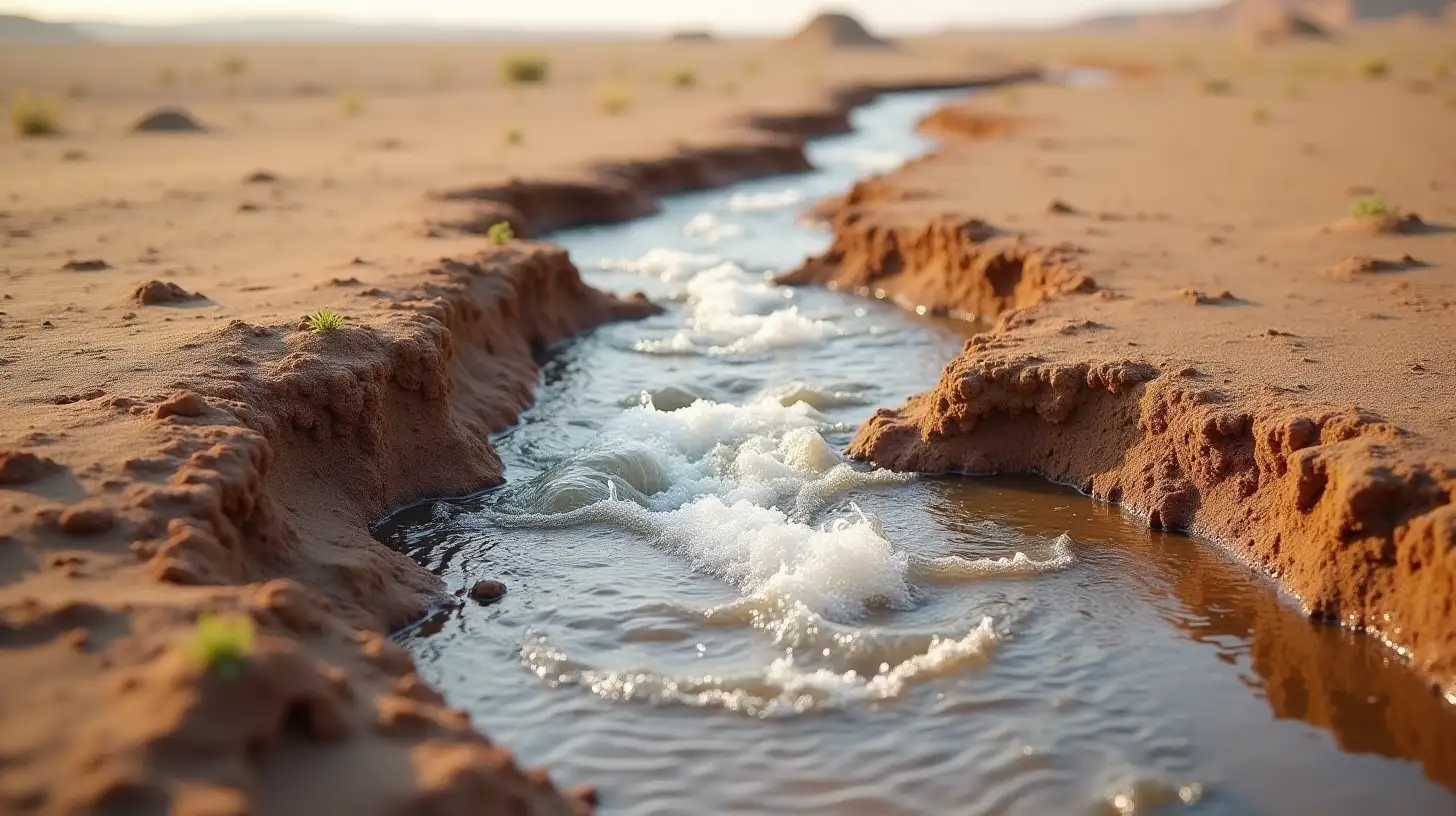 Bubbling Desert Stream Flowing Through Dry Ground