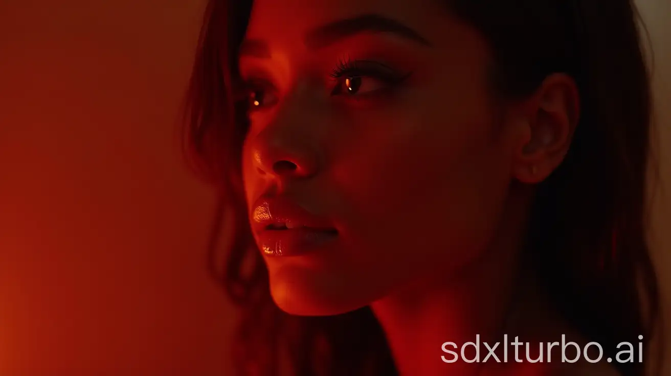 CloseUp-Portrait-of-a-Contemplative-Young-Black-Woman-in-Warm-Red-Lighting