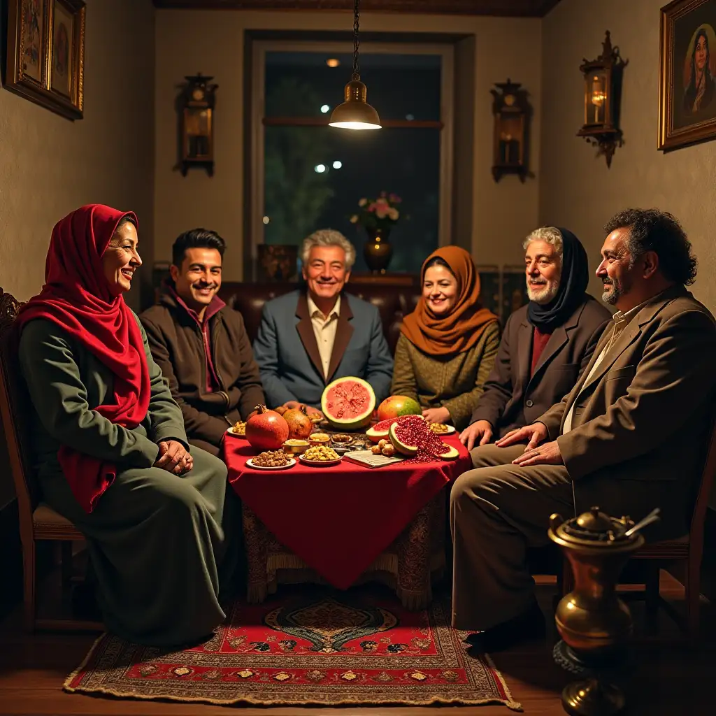 Iranian-Family-Celebrating-Yalda-Night-with-Traditional-Foods-and-Poetry