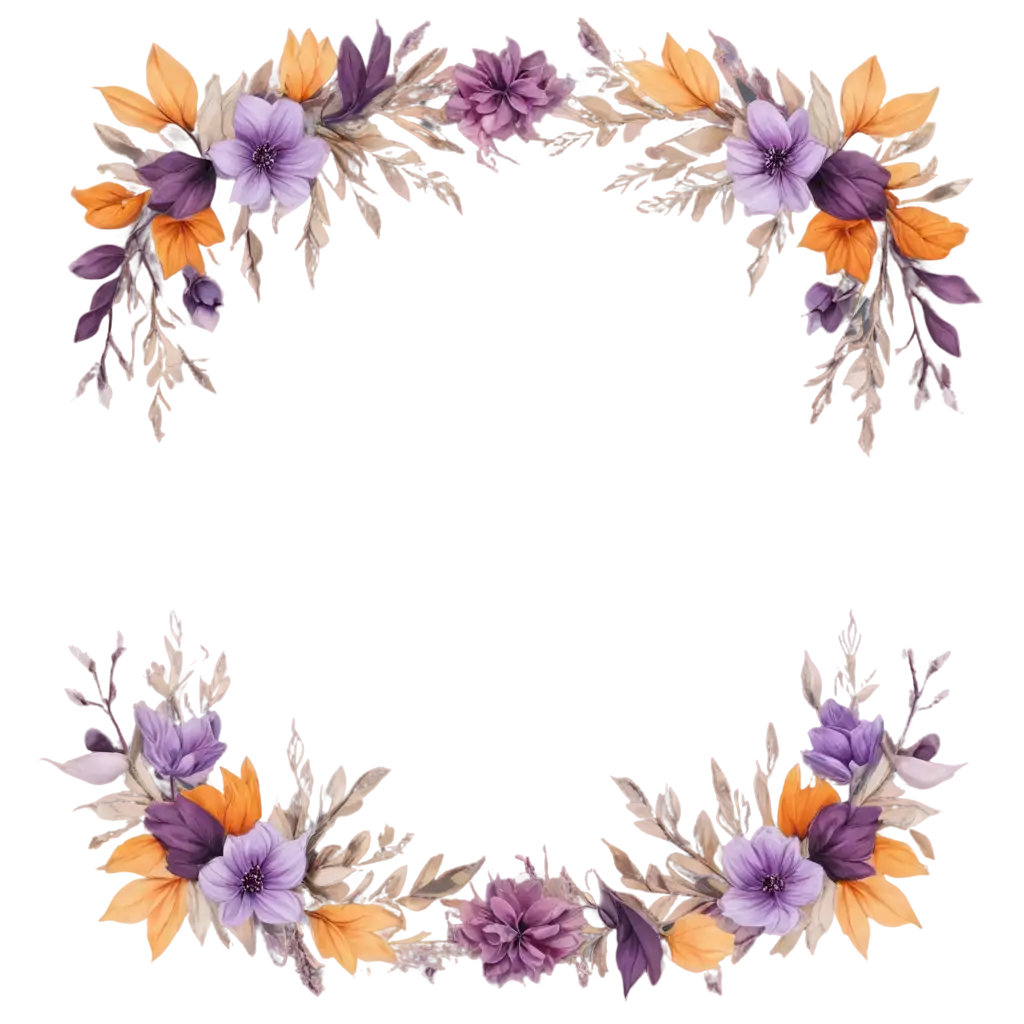 Fall-Flowers-in-Purple-and-Orange-Colors-Frame-Elegant-Boho-Chic-Style-Cartoon-Style-PNG-Image