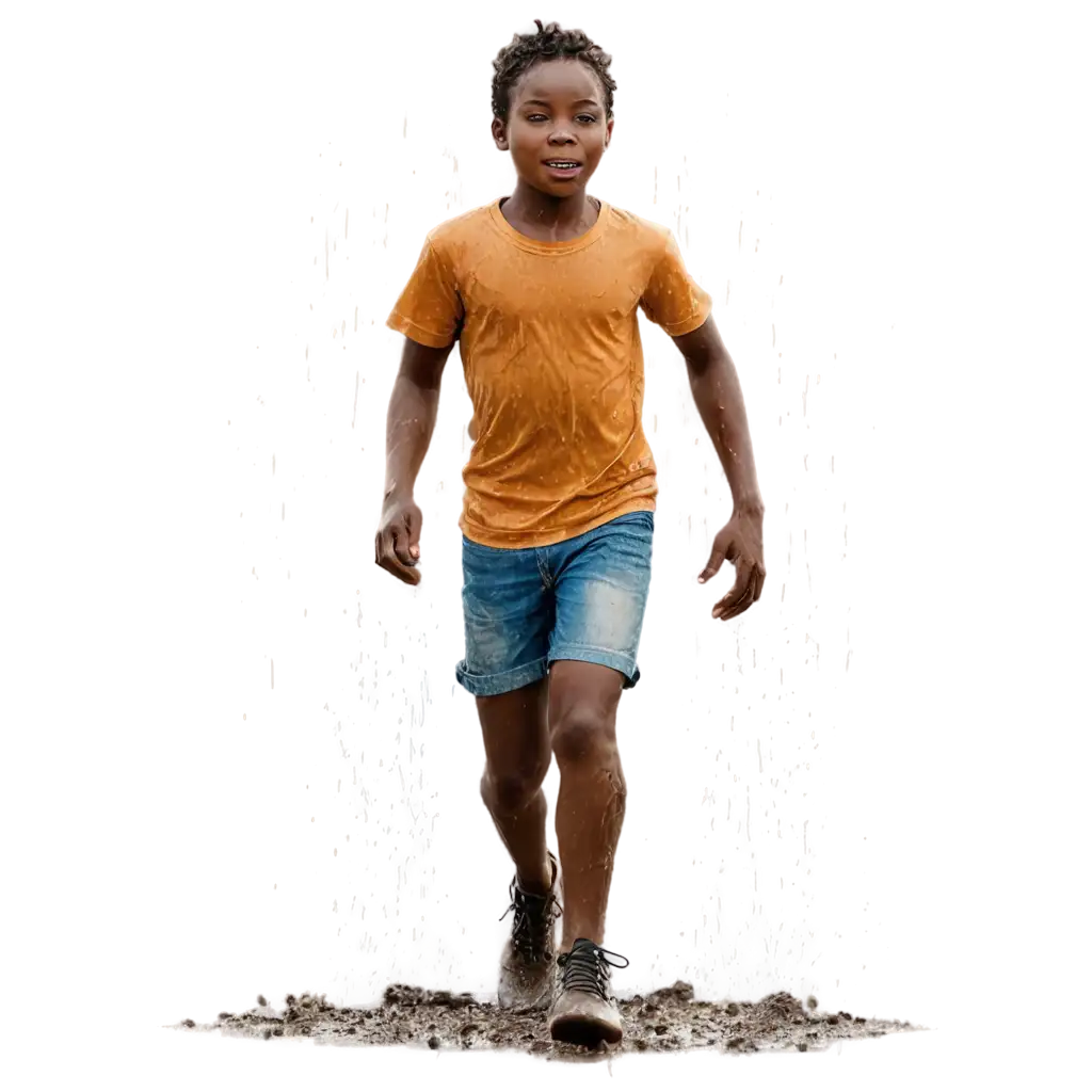 Realistic-PNG-Image-of-an-African-Boy-Running-in-Rain-Mud