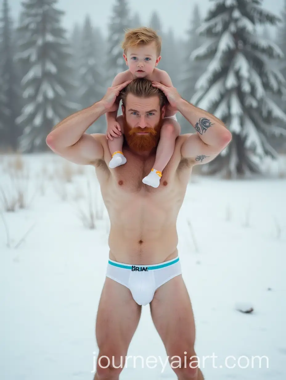 Strong-GingerBearded-Father-Lifting-Son-in-Snowy-Landscape