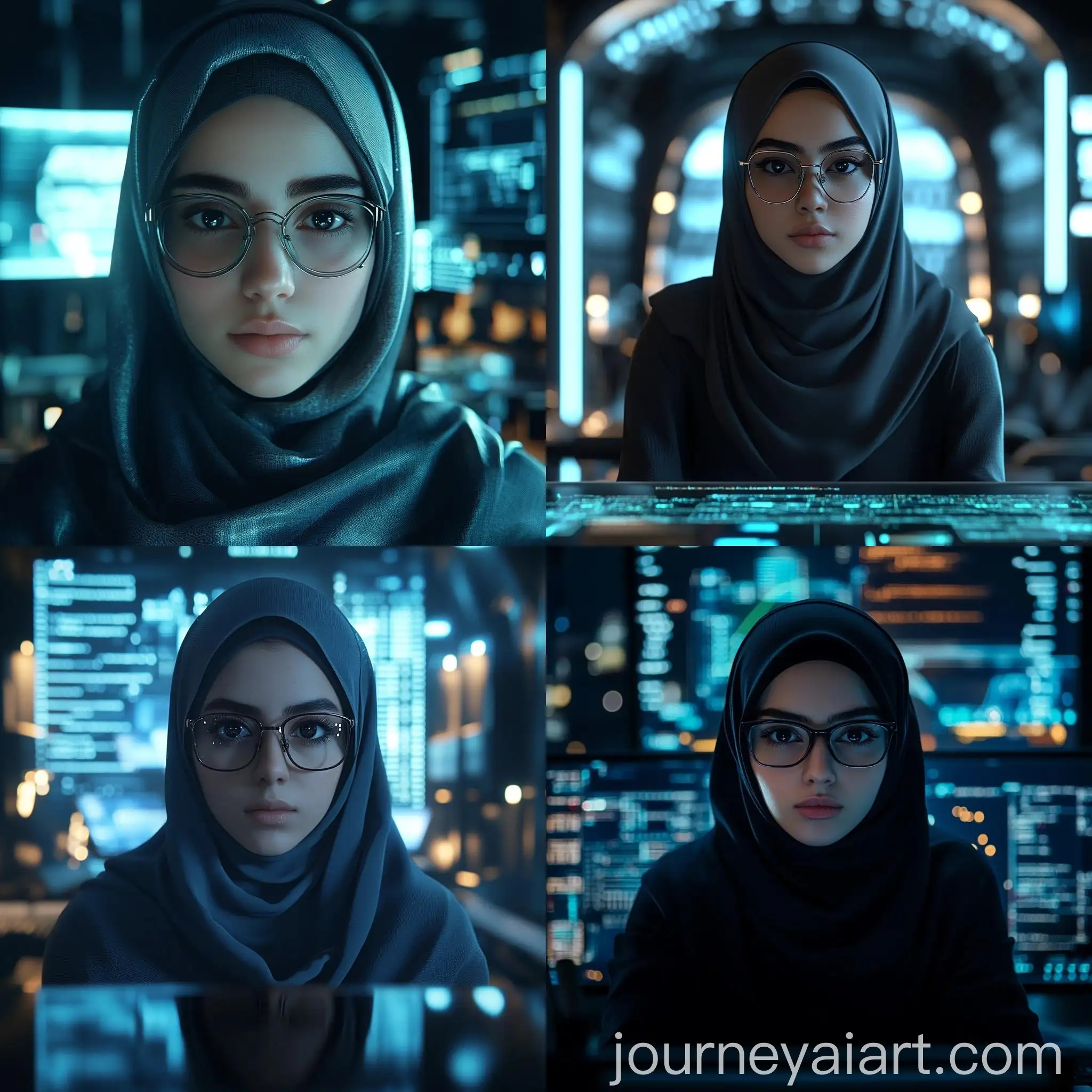 Futuristic-Hacker-Girl-in-Hijab-and-Glasses-at-Desk