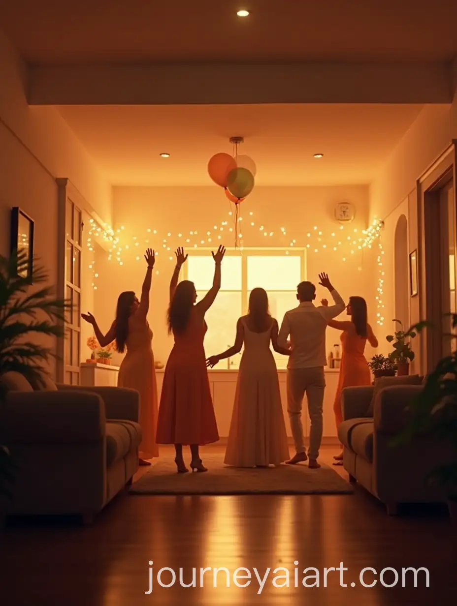 Minimalist-Indian-Living-Room-with-New-Years-Eve-Celebration-and-Modern-Kitchen