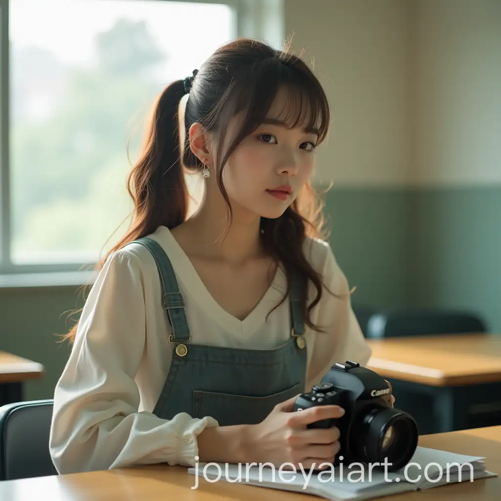 Kpop-Idol-Sitting-on-School-Desk-with-Camera-in-Morning-Lighting