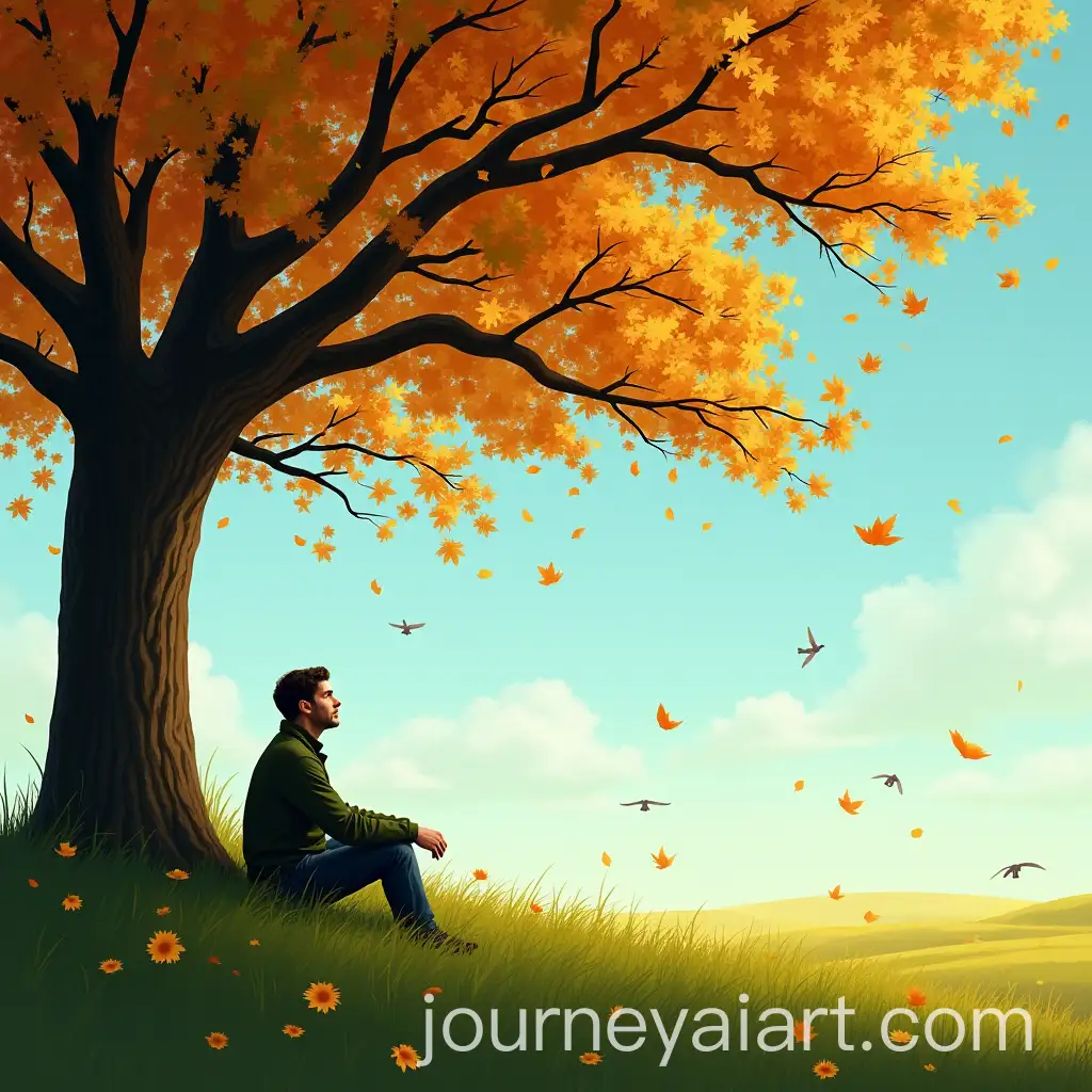 Man-Enjoying-Autumn-Serenity-Under-a-Majestic-Tree