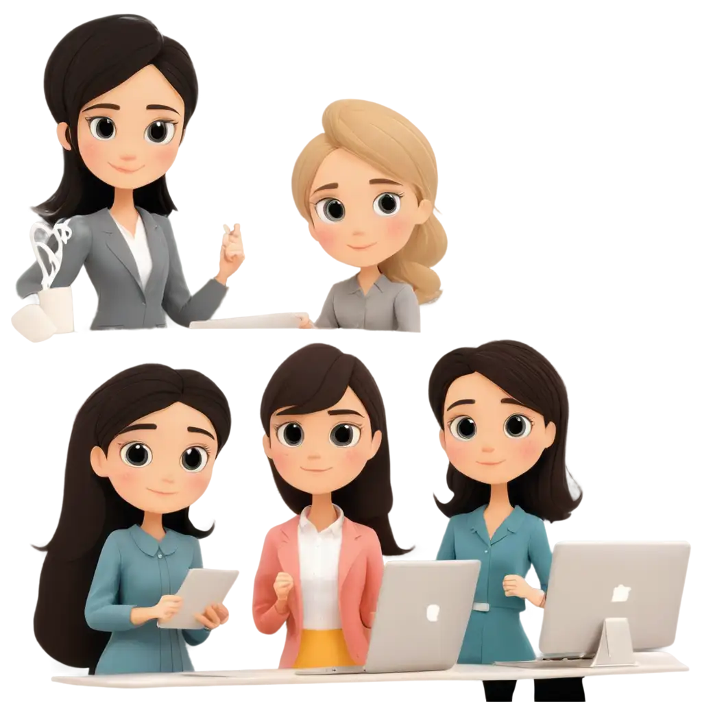 Cute-Cartoon-Girls-in-a-Meeting-HighQuality-PNG-Image-for-Versatile-Use