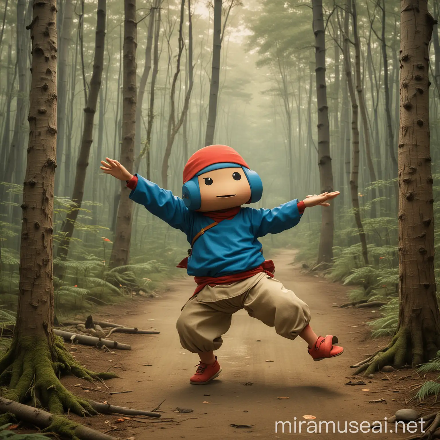 Ukiyoe Japanese Art Jiraya Break Dancing with Pocoyo in the Forest