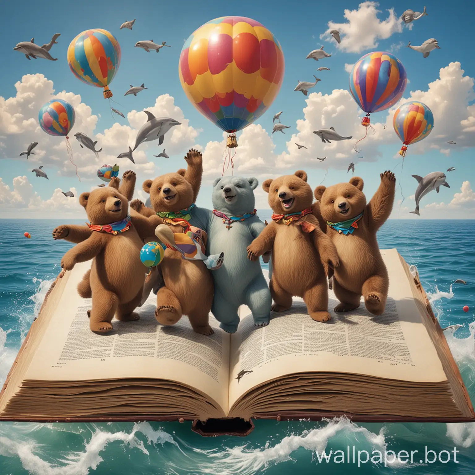 Dancing-Bears-with-Balloons-and-Dolphins-in-Sky-Background