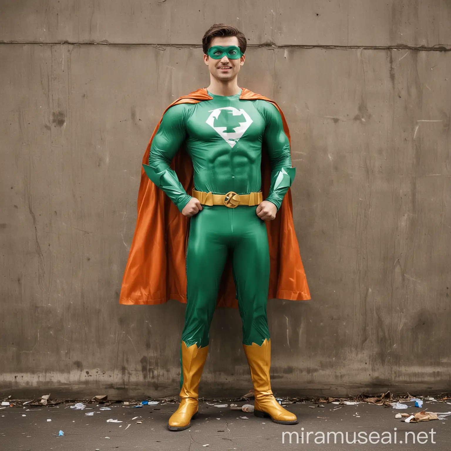 Superhero Championing Recycling Efforts