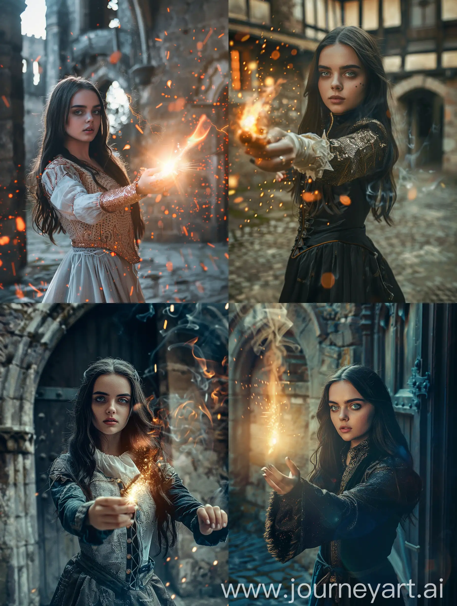 Young-Female-Magician-Casting-Spells-in-Medieval-Castle-Courtyard