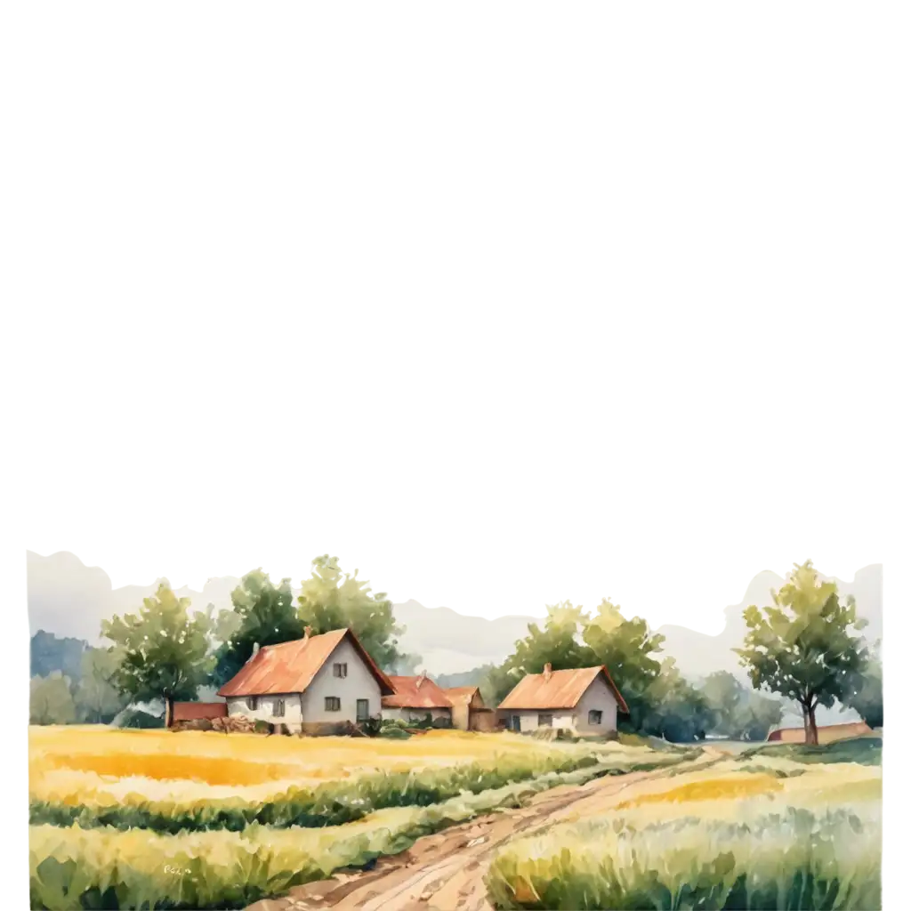 Morning-Village-Butterboard-with-Oil-and-Pack-of-Butter-PNG-Image-in-Watercolor-Style