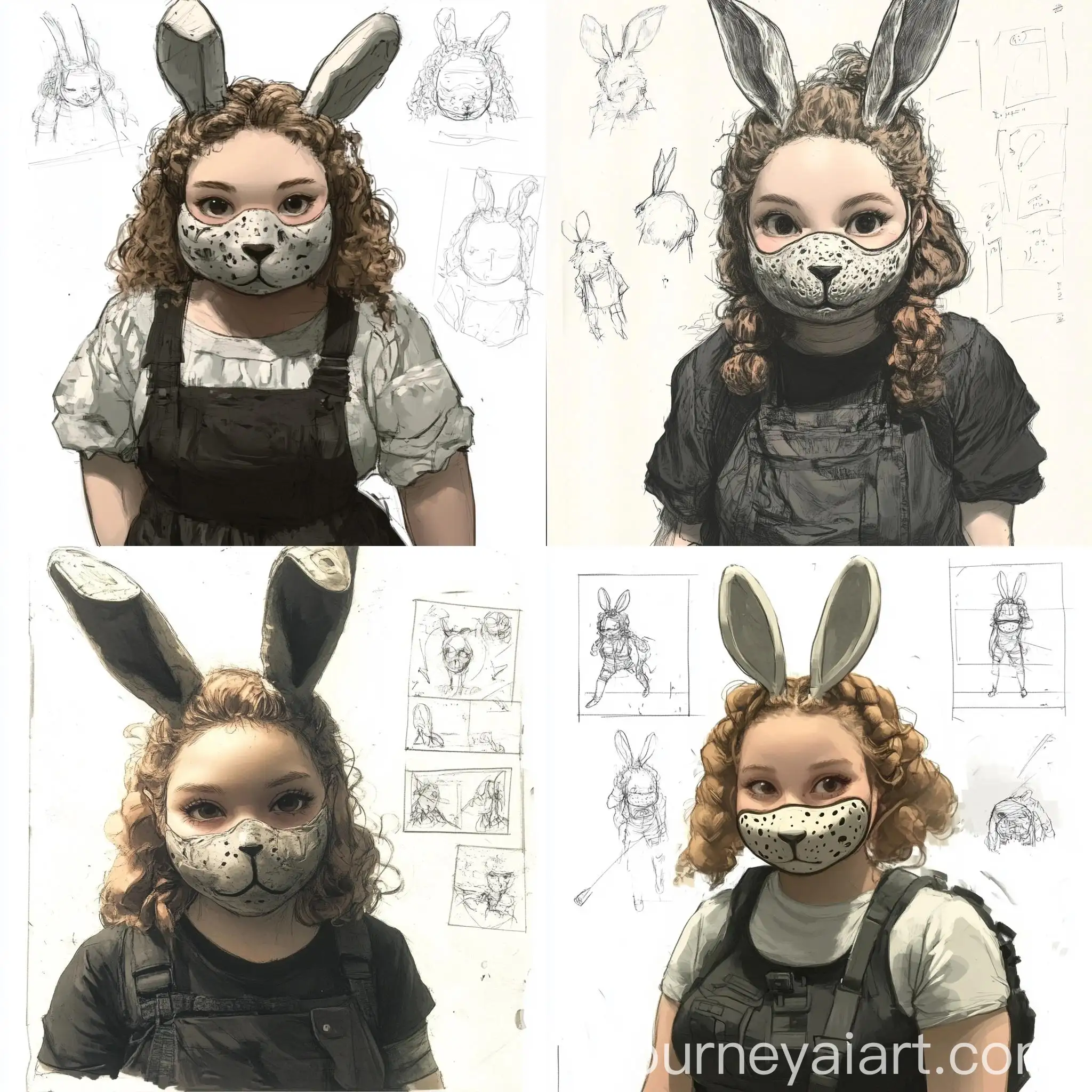 Plump-Young-Girl-in-Hare-Mask-Costume-Dorohedoro-Style-Concept-Design