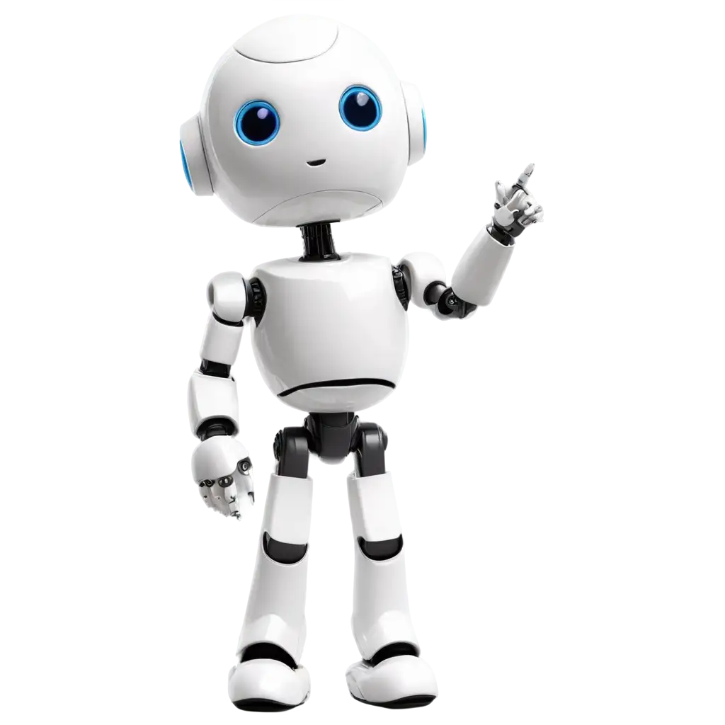 A cute AI robot pointing down. Robot Cool and new