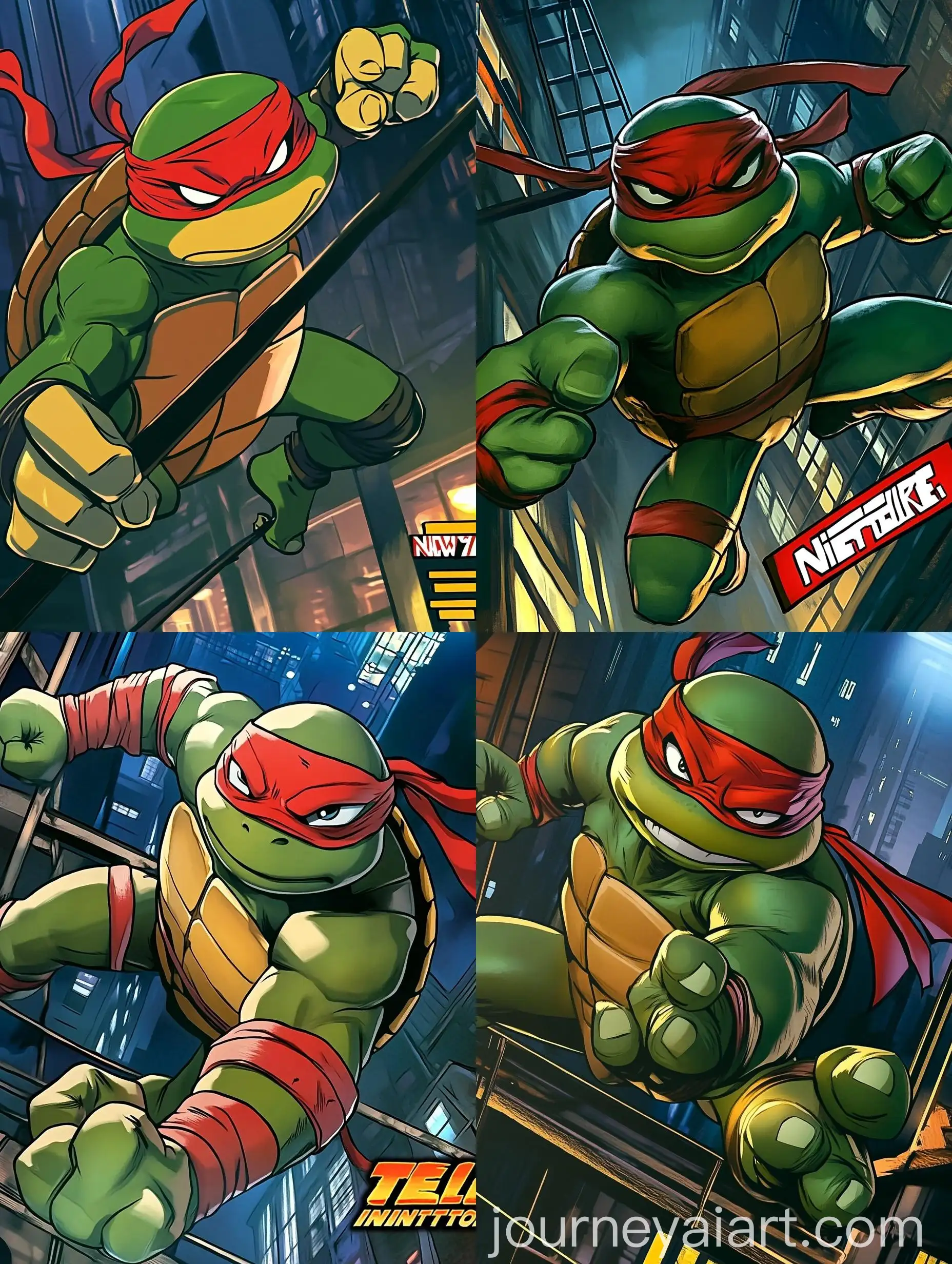 Raphael-Teenage-Mutant-Ninja-Turtle-Jumping-Down-Fire-Escape