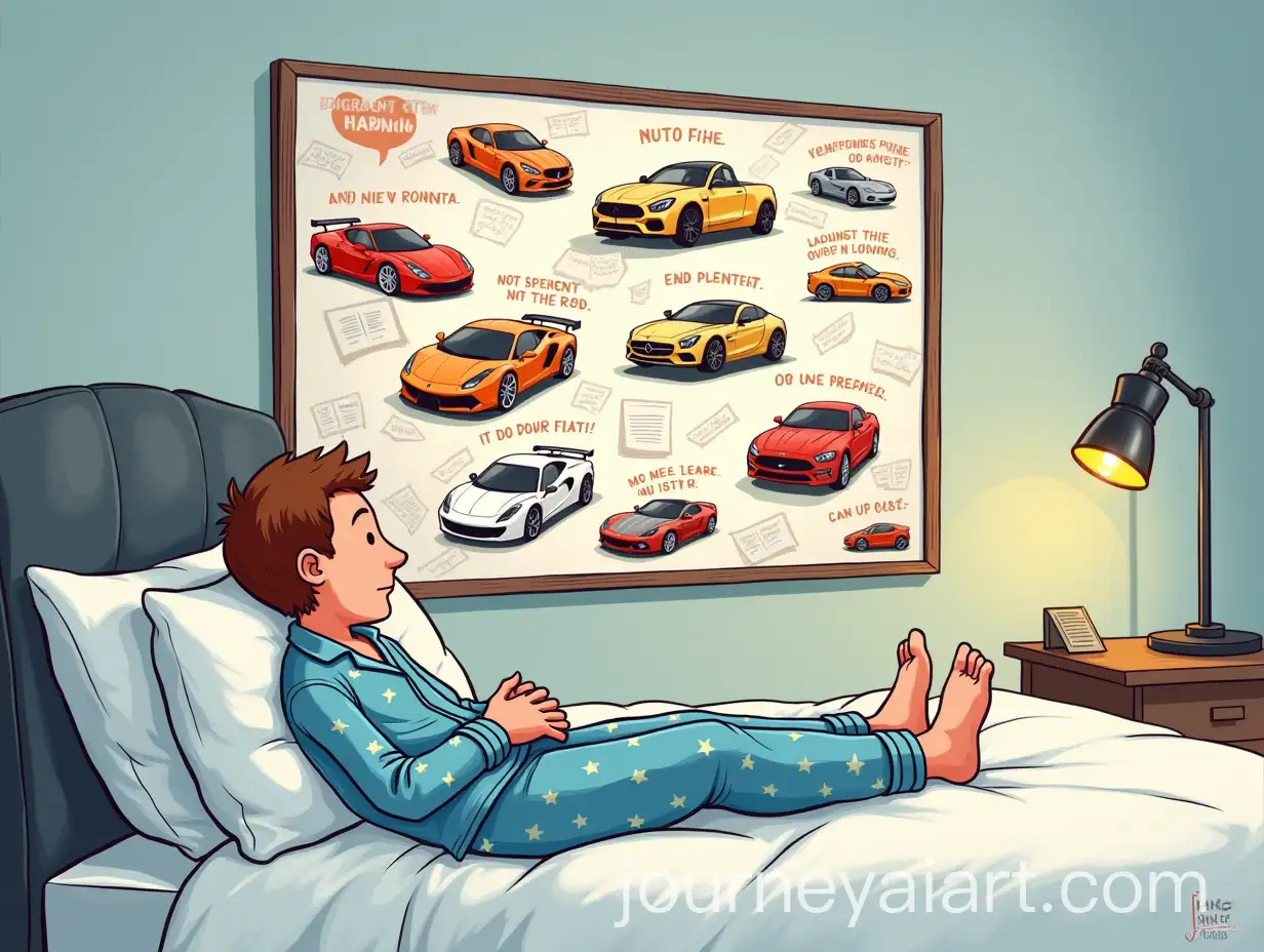 Stickman-in-Pajamas-Dreaming-of-Luxury-Cars-and-Motivational-Quotes
