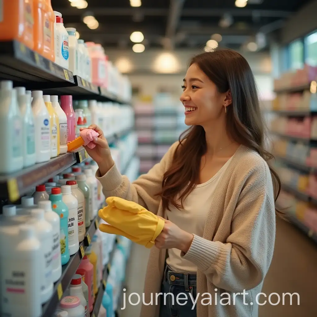 Happy-Woman-Shopping-for-Cleaning-Products-in-a-Store