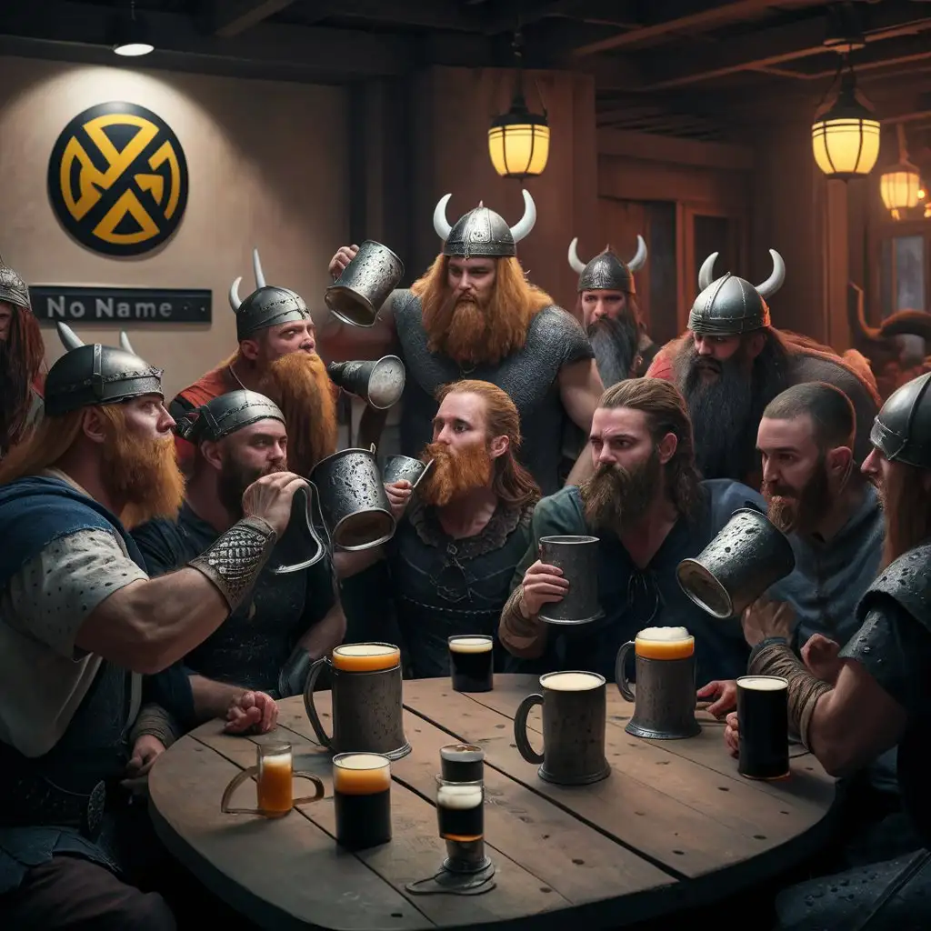 Vikings-Drinking-in-Bar-with-BlackYellow-Logo-Mug