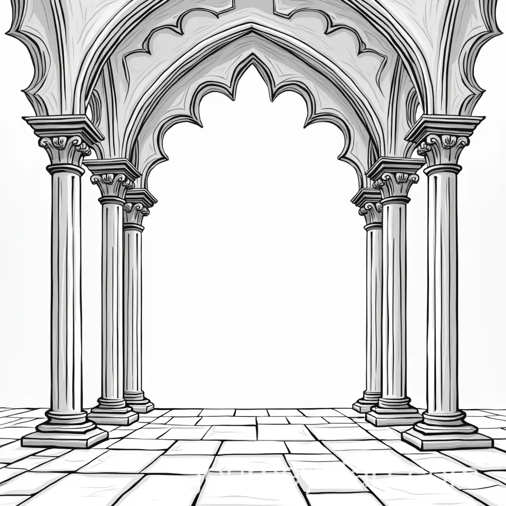 Gothic-Balcony-with-Arches-and-Columns-in-Black-and-White-Comic-Style