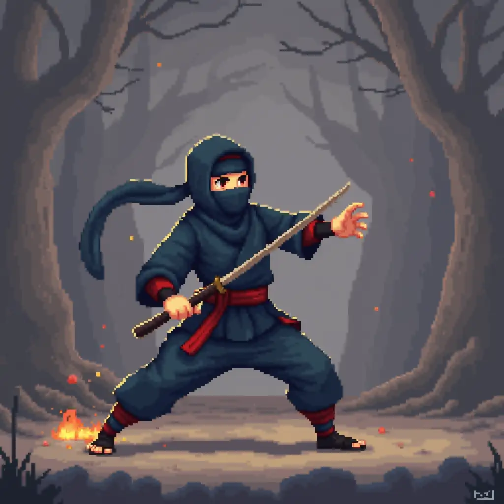 need a ninja pixel art tileset. Idle, walk, jump  and punch  32.x32