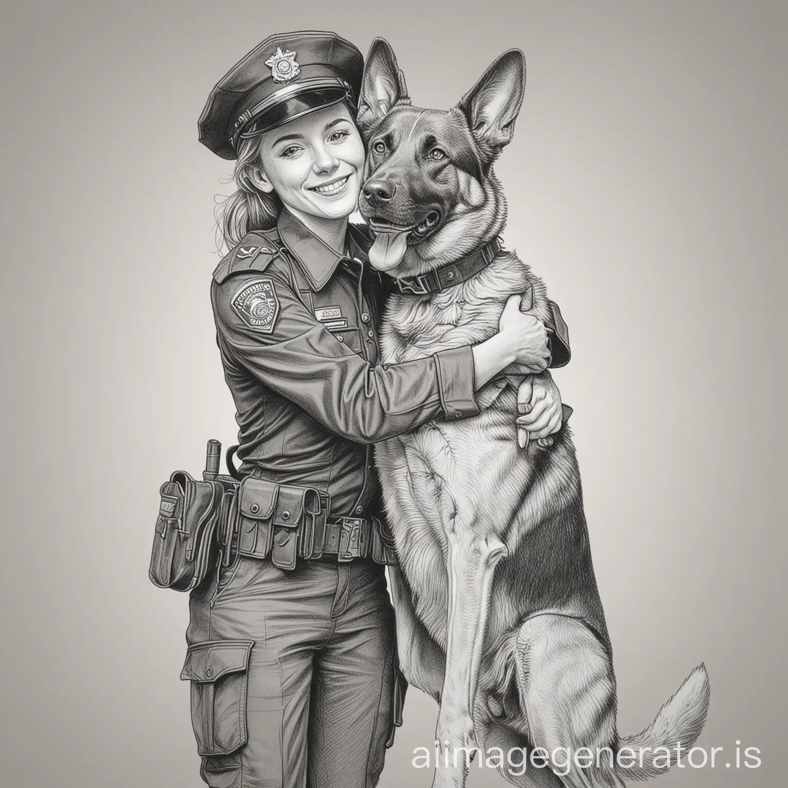 Policewoman-Embracing-Her-Police-Dog-in-Heartwarming-Line-Drawing