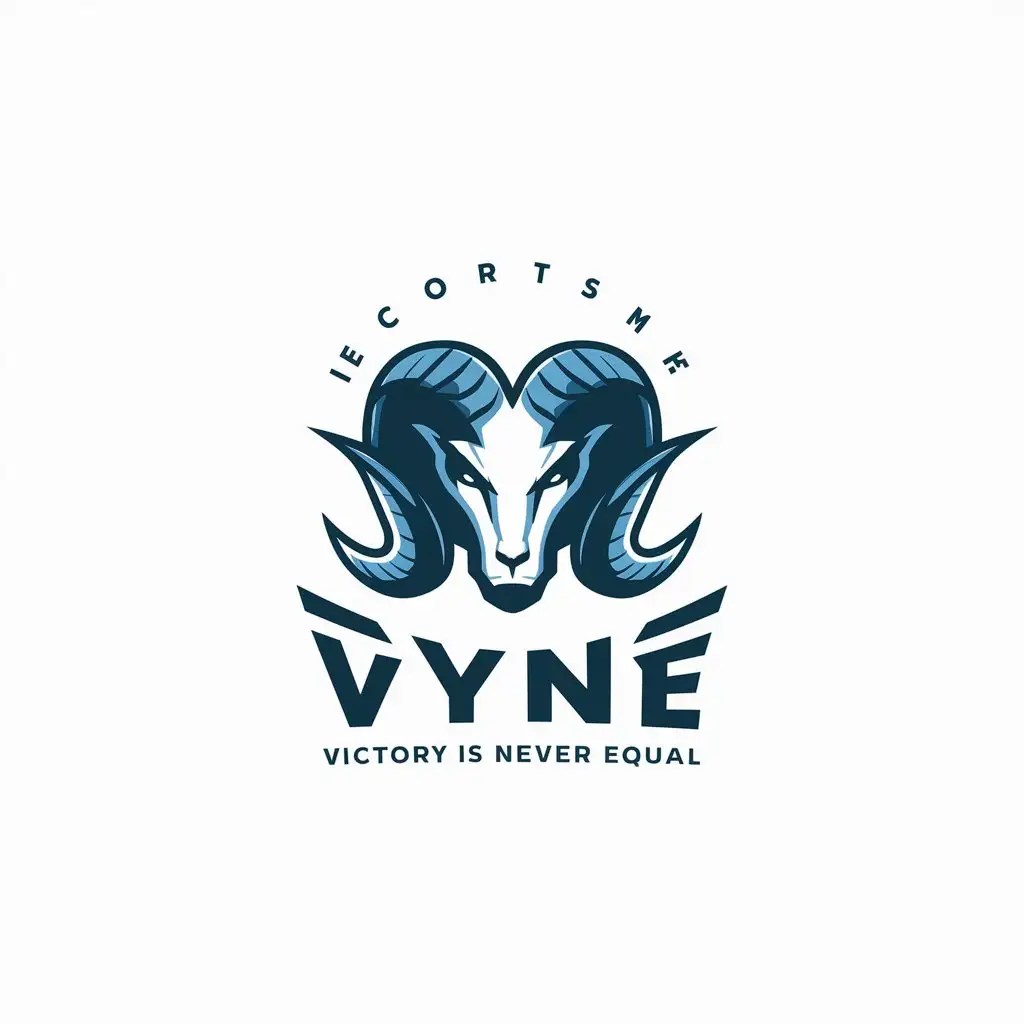 LOGO Design for Vyne Esports Team with Blue Ram and Victory is Never Equal Text