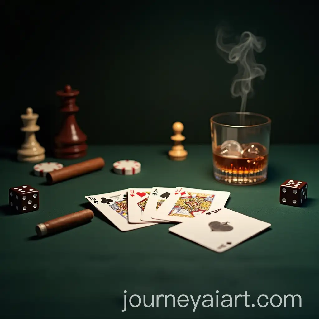 Elegant-Poker-Table-Setup-with-Whiskey-Dice-and-Cigar