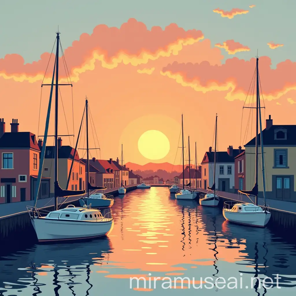 Sunset in Concarneau France Illustration Poster Design