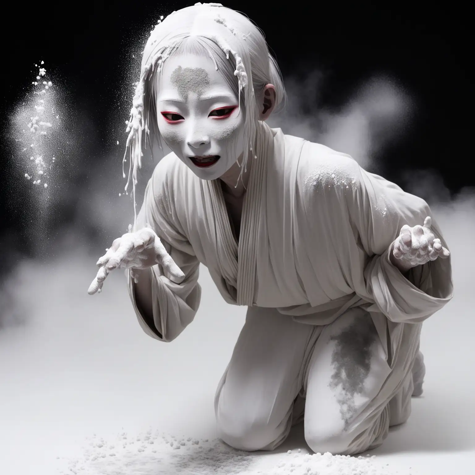 20YearOld Traditional Butoh Dancer Covered in White Powder