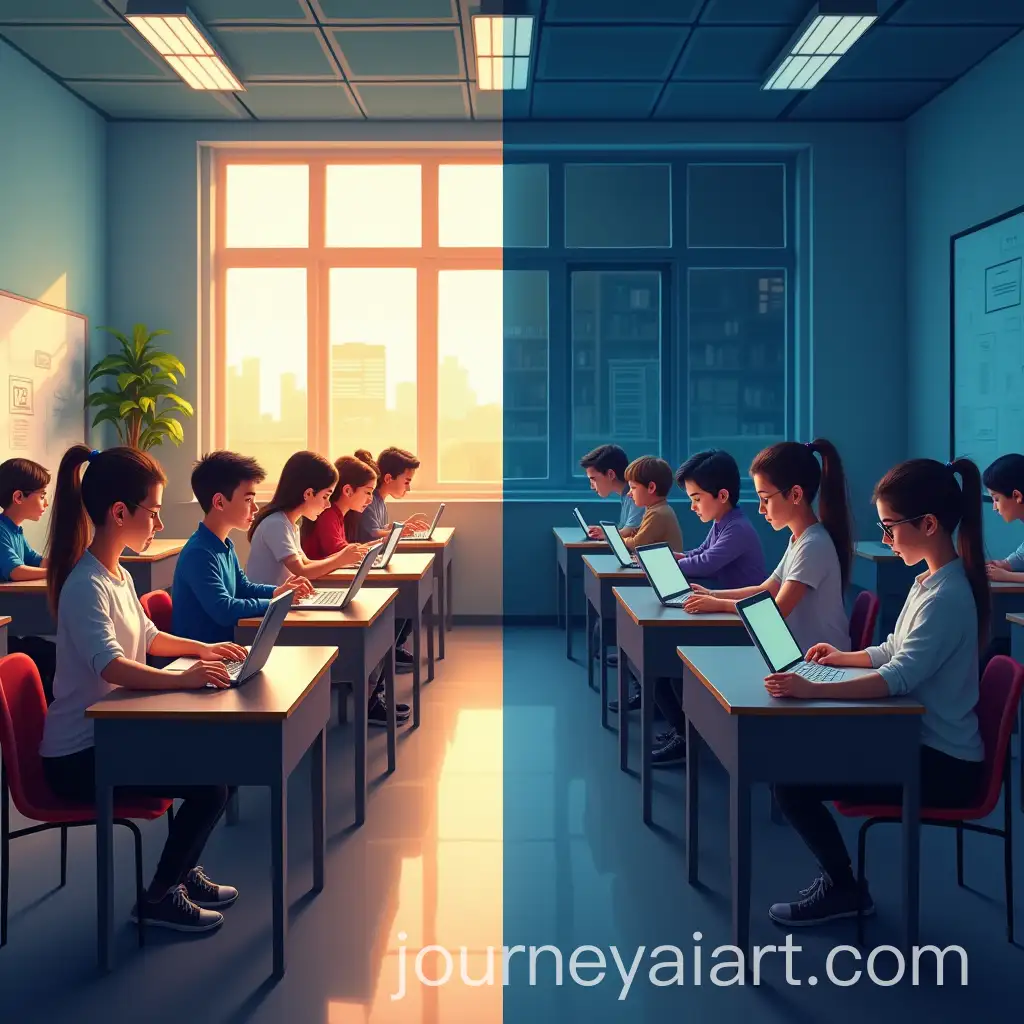 Modern-Classroom-Contrast-Engaged-Students-vs-Distracted-Learners