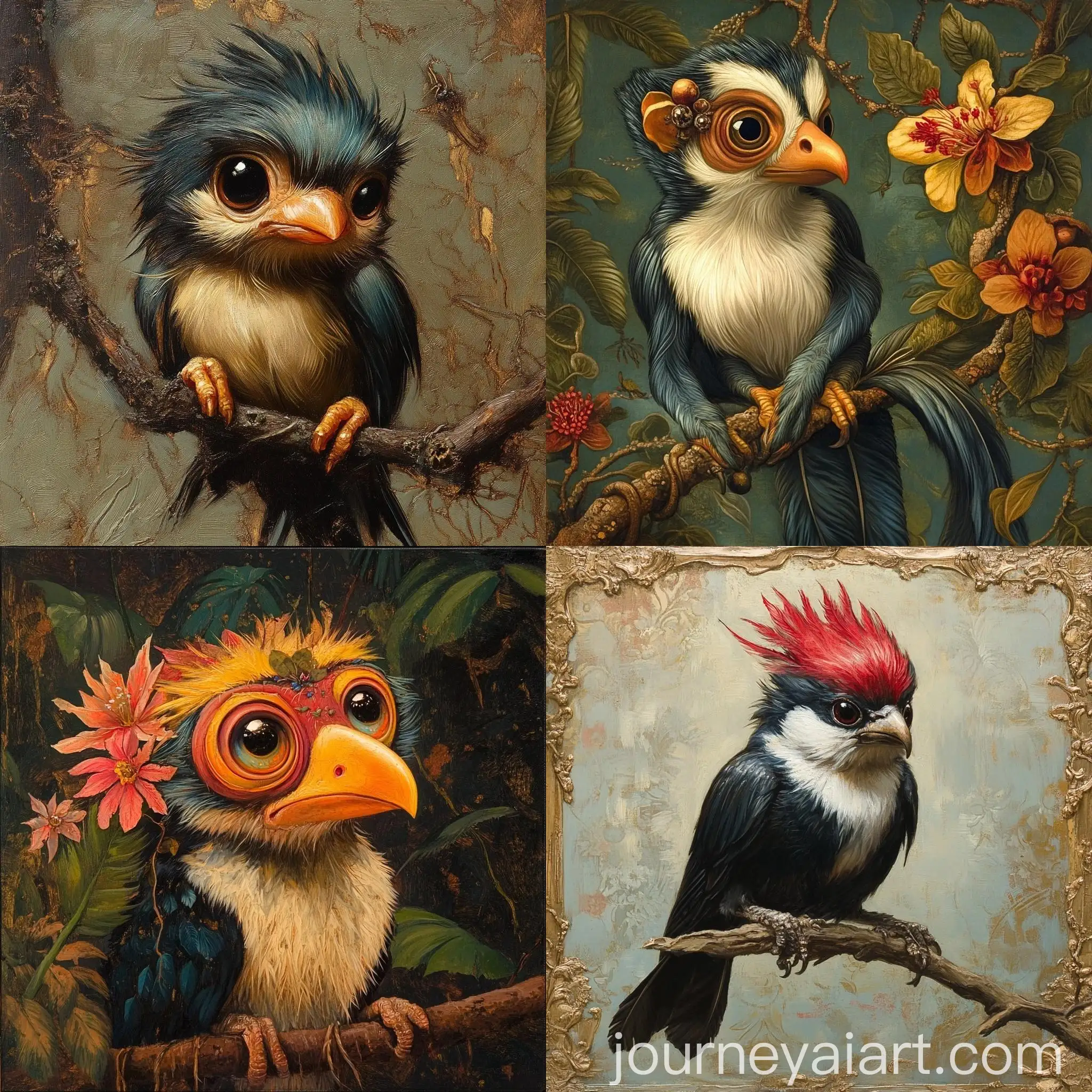 Playful-Monkey-Bird-Interaction-in-Vibrant-Jungle-Setting